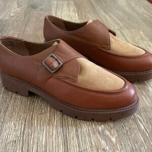 Seychelles Brown Leather Catch Me Lug Sole Platform Chunky Buckle Loafers 9.5